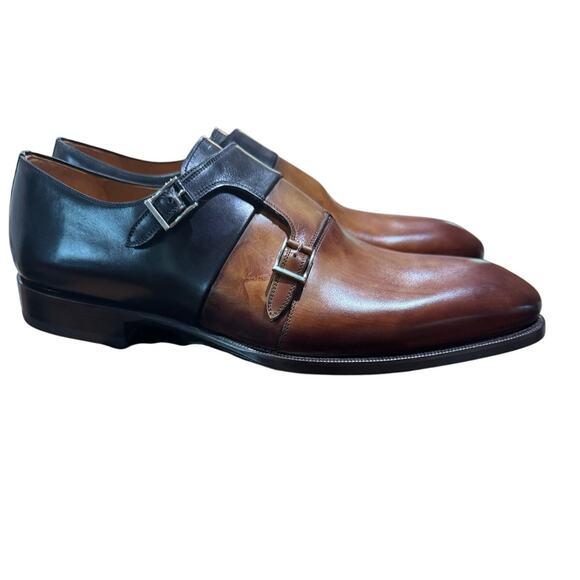 Magnanni Neto Navy / Walnut Brown Double Monk Strap Leather Shoes Sz. 13 - Picture 6 of 15